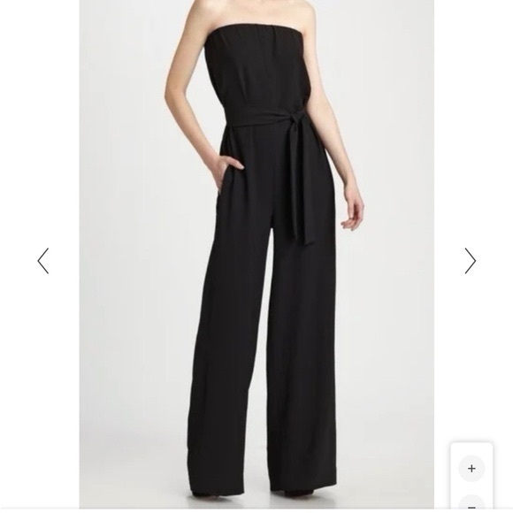 VINCE black strapless jumpsuit romper with tie belt size 6 - Picture 1 of 8